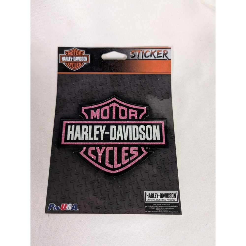 Harley-Davidson Pink Motorcycle Bar & Shield Glitter Reflective Sticker Decal